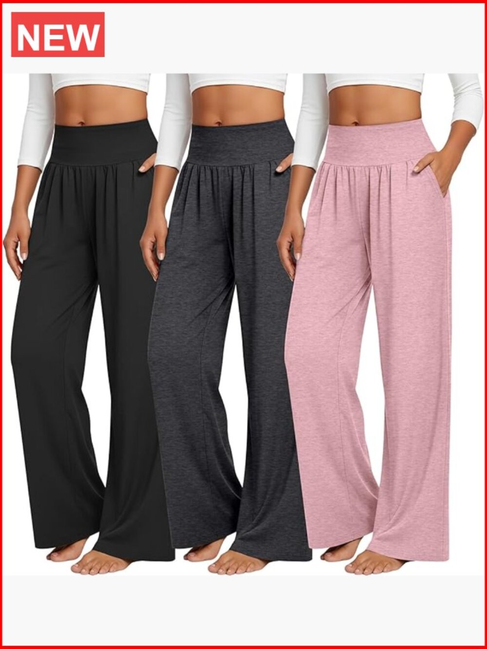 3 Pack Wide Leg Yoga Pants with Pockets High Waist Baggy Joggers